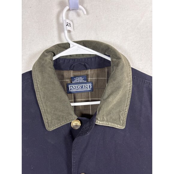 Lands End Mens Regular Fit Cotton Jacket L 42-44 Navy & Olive Color With Plaid L - Picture 3 of 13